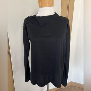 Paige Womens Small Black Turtleneck‎ with Button Detail